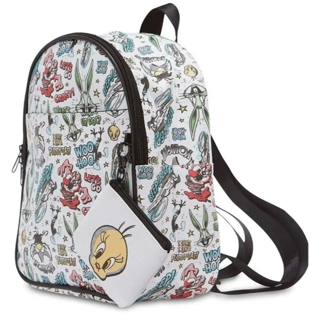 Looney Tunes All Over Print Faux Leather Mini Backpack W Tweety Coin Purse NWT